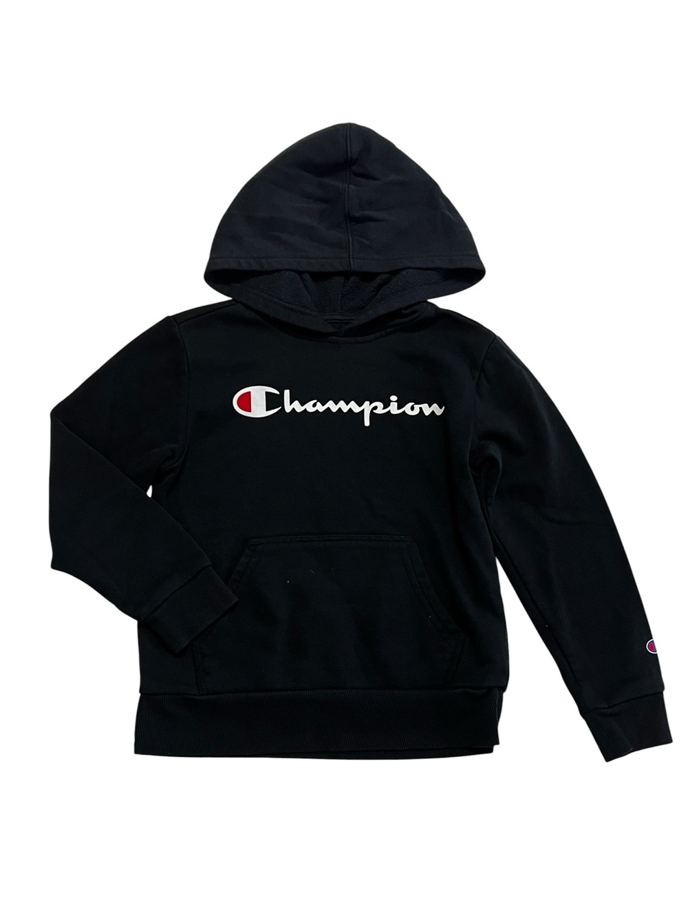 Champion Boys 6 Y Black Hoodie with Script Logo and Red Accent